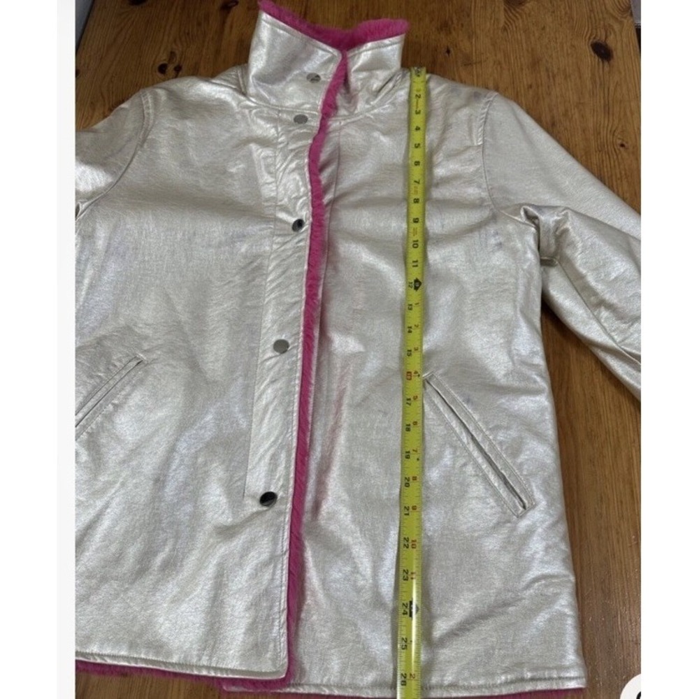 Free Press Women Coat Reversible Sherpa Faux Fur Pink Gold Size S - Picture 10 of 10